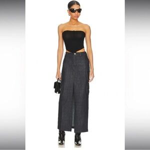 Line & Dot Mora Maxi Skirt Front Slit in Charcoal Wash Size S